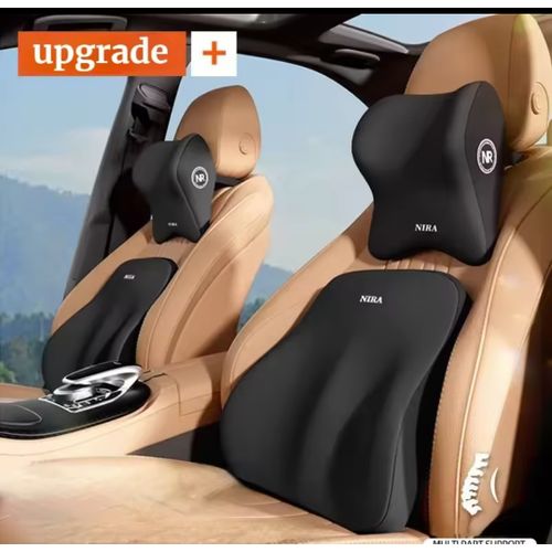 Car Seat Cushion & Headrest Lumbar Support Pillow Breathable Memory Foam With Neck Rest For Back Pain Relief - Car Seat Back - Black