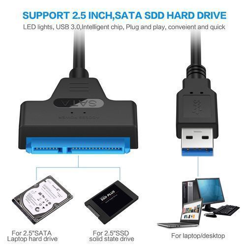 SATA To USB 3.0 Cable Adapter 2.5 Inch SSD Hard Drive Reader-Black