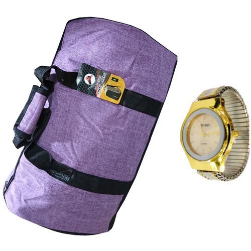 Sports Designer Bag With Free Watch- Purple