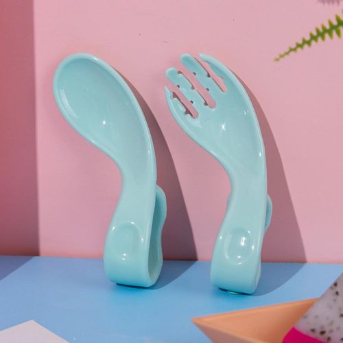 Children Curved Spoon Fork Set 2 Color Choose Blue Green Red Gift for Christmas Birthday New Year