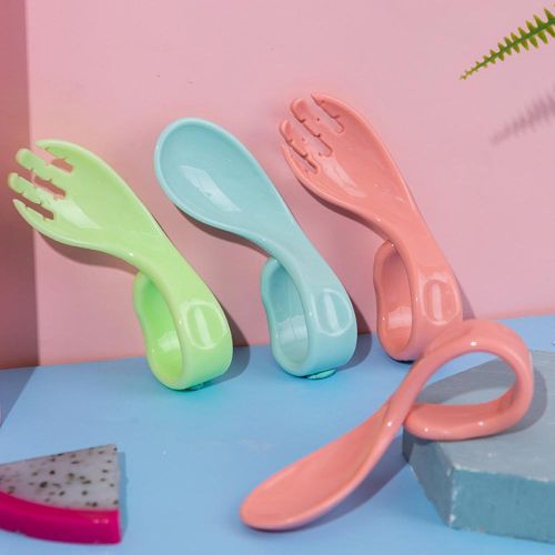 Children Curved Spoon Fork Set 2 Color Choose Blue Green Red Gift for Christmas Birthday New Year