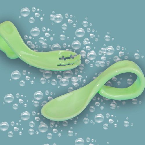 Children Curved Spoon Fork Set 2 Color Choose Blue Green Red Gift for Christmas Birthday New Year