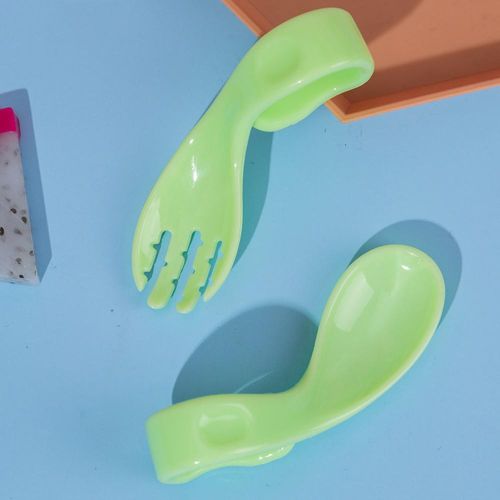 Children Curved Spoon Fork Set 2 Color Choose Blue Green Red Gift for Christmas Birthday New Year