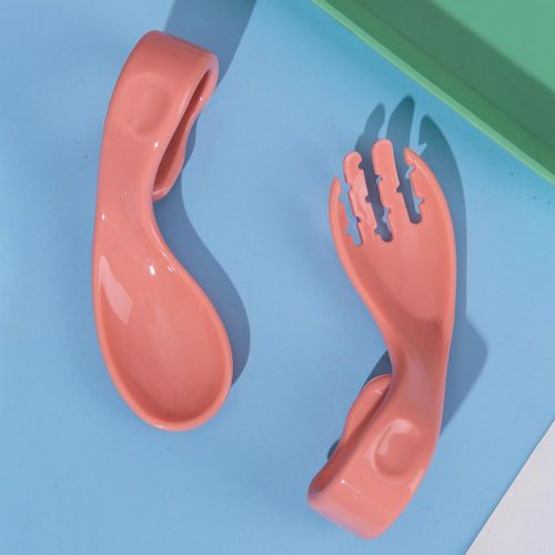 Children Curved Spoon Fork Set 2 Color Choose Blue Green Red Gift for Christmas Birthday New Year
