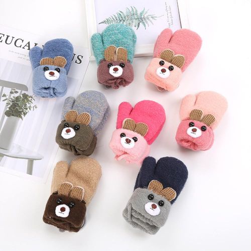 Baby Winter Warm Gloves with Fleece Lining Hanging Elastic Gloves for 0-3 Years Baby Boys Girls