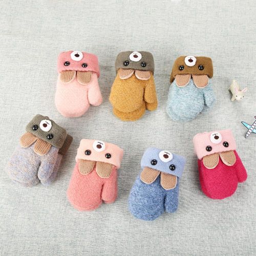 Baby Winter Warm Gloves with Fleece Lining Hanging Elastic Gloves for 0-3 Years Baby Boys Girls