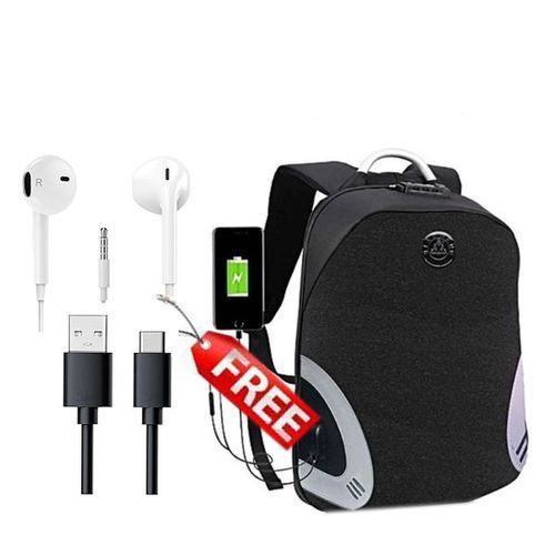 Other Anti-theft Backpack with Free Earphones & Charging Cable-Black.