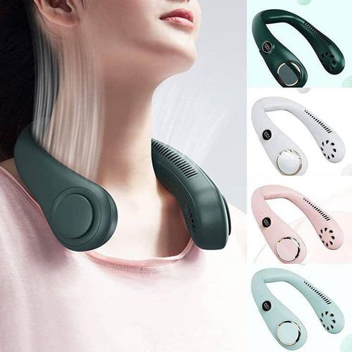 Leaf Less Neck Hanging Small Fan USB Charging Outdoor Portable Portable Sports Neck Hanging Fan White