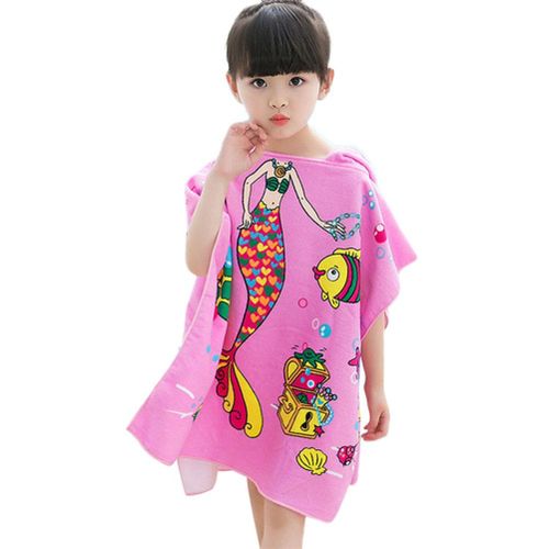 Children Cartoon Baby Hooded Beach Towel Microfiber Printing Necessary Swimming Absorben New,Pink Mermaid NO5111