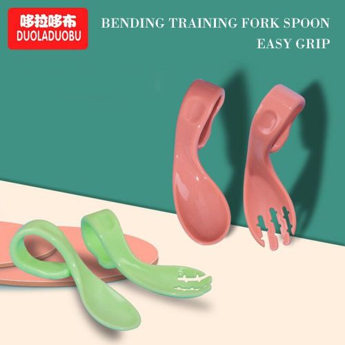Children Curved Spoon Fork Set 2 Color Choose Blue Green Red Gift for Christmas Birthday New Year NO5287