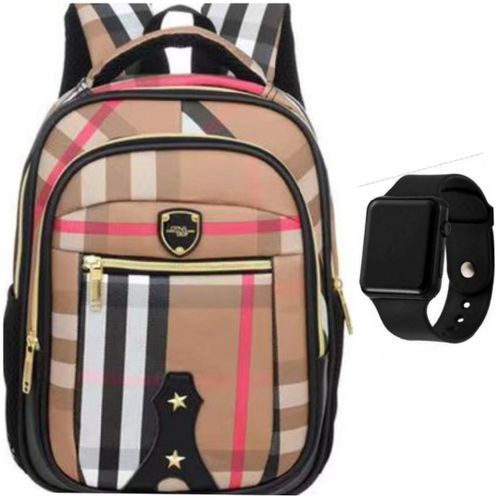 Kids Waterproof School Bag With Free Watch- Multi-color