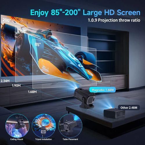 HY320 Mini 720P Android 11 4K Projector 300ANSI Wifi6 BT5.0 Cinema Outdoor Portable 180° Rotable Projectors