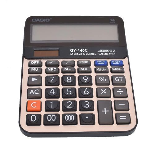Casio Gy-140c Check Correct Two Power Way 14 Digit Extra Large Disply Profit Margin And Large Plastic Button With Battery for Office and School -Beige