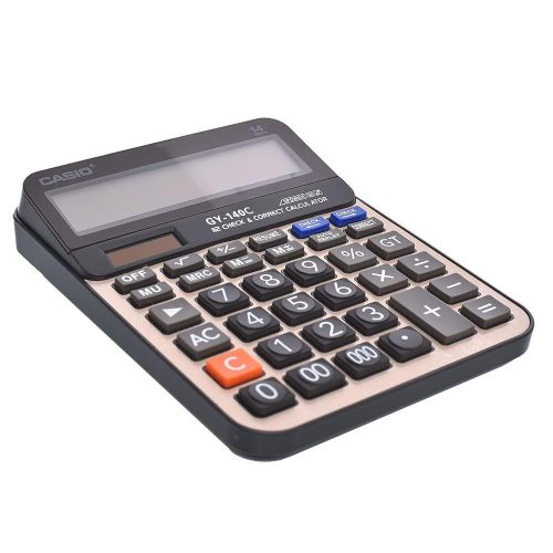 Casio Gy-140c Check Correct Two Power Way 14 Digit Extra Large Disply Profit Margin And Large Plastic Button With Battery for Office and School -Beige