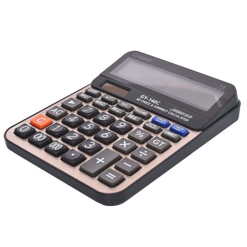 Casio Gy-140c Check Correct Two Power Way 14 Digit Extra Large Disply Profit Margin And Large Plastic Button With Battery for Office and School -Beige