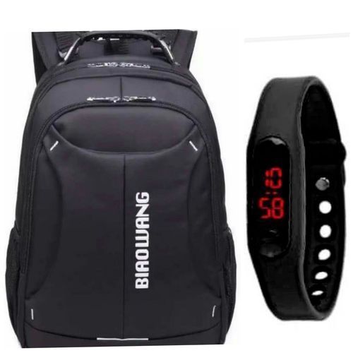 Biaowang Anti-Theft Designer Laptop Bag With Free Watch- Black