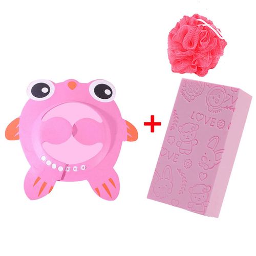 Baby Adjustable Protection Bathing Cap and Bath Rub Ball Set Hair Washing Protective Hat Waterproof New,Pink Bath set NO5114