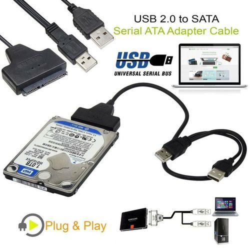 USB 2.0 To SATA Cable, For SSD, HDD Adapter-Black