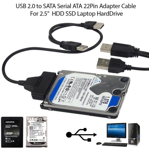 USB 2.0 To SATA Cable, For SSD, HDD Adapter-Black