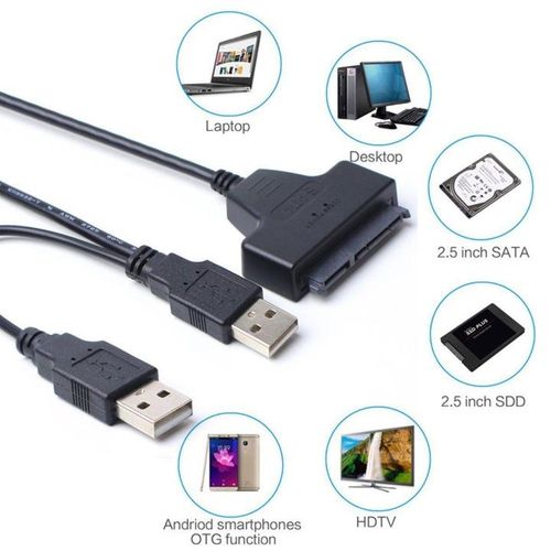 USB 2.0 To SATA Cable, For SSD, HDD Adapter-Black