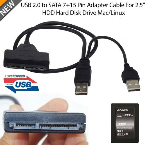 USB 2.0 To SATA Cable, For SSD, HDD Adapter-Black