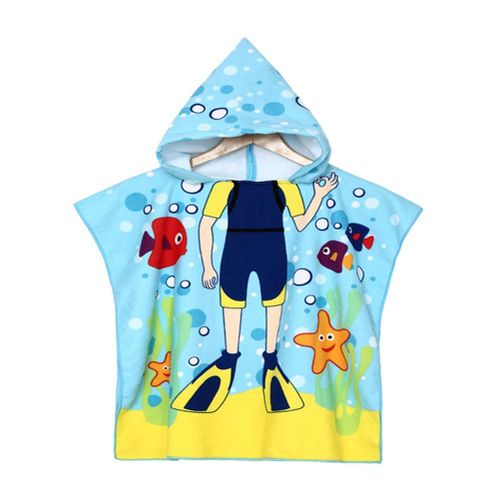 Children Cartoon Baby Hooded Beach Towel Microfiber Printing Necessary Swimming Absorben New,Marine Boy NO5114