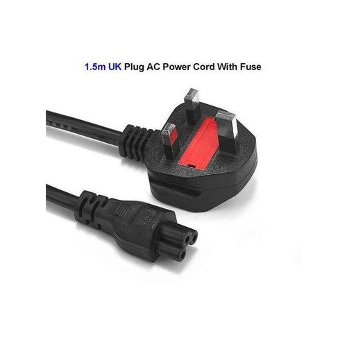 1.5m Laptop Power Cable, 3 Pin to Flower with Fuse, Black