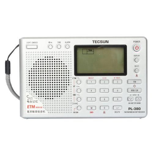TECSUN PL380 DSP PLL FM MW SW LW Digital Stereo Radio World Band Receiver New Silver Silver silver
