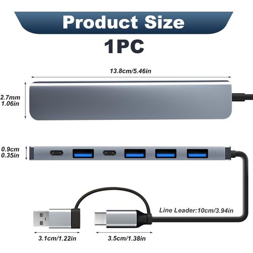 7 In 1 USB 3.0 Hub, Type-C2.0 Splitter, Adapter, Dual Head Docking Station
