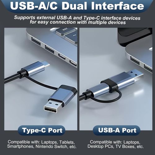 7 In 1 USB 3.0 Hub, Type-C2.0 Splitter, Adapter, Dual Head Docking Station