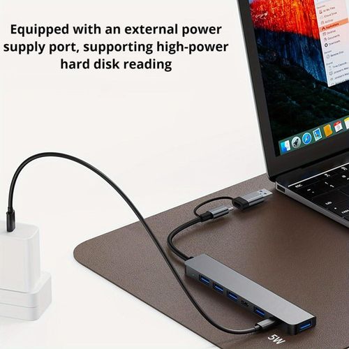 7 In 1 USB 3.0 Hub, Type-C2.0 Splitter, Adapter, Dual Head Docking Station