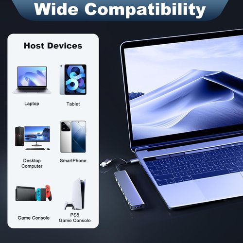 7 In 1 USB 3.0 Hub, Type-C2.0 Splitter, Adapter, Dual Head Docking Station