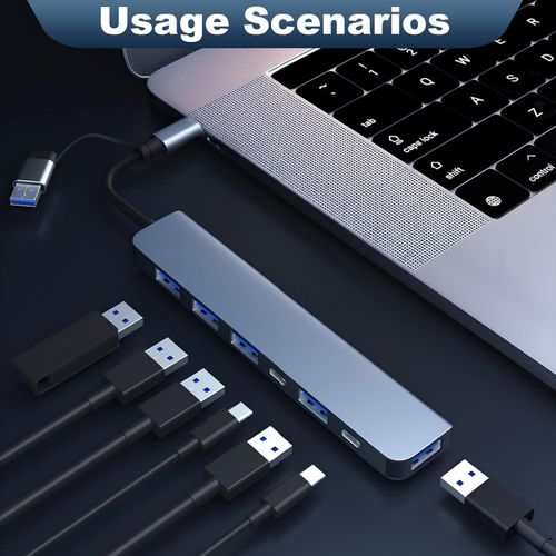7 In 1 USB 3.0 Hub, Type-C2.0 Splitter, Adapter, Dual Head Docking Station