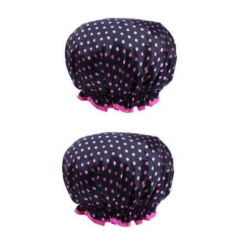 2 Pieces Double Layer Waterproof Shower Bathing Caps For Black 1
