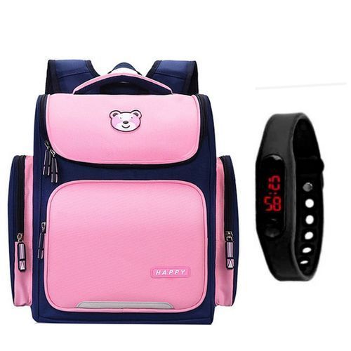 Girl's School Bag With Free School Watch- Pink