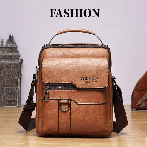 Men's Vintage PU Leather Shoulder Bag,Casual Handbag,Travel Backpack-Vertical