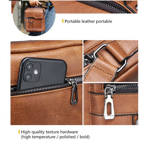 Men's Vintage PU Leather Shoulder Bag,Casual Handbag,Travel Backpack-Vertical