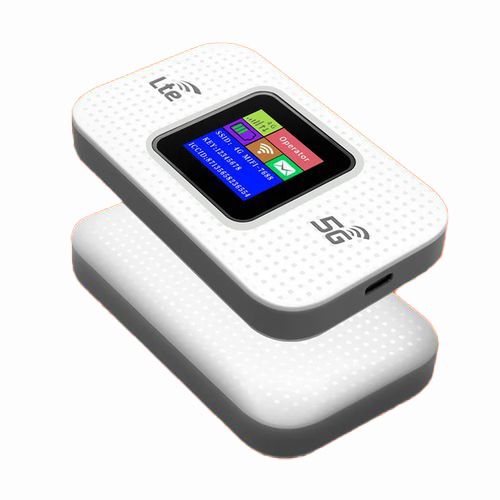 Portable 4G/5G MiFi Device with LCD Monitor- Open To All SIM Cards- White