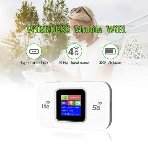 Portable 4G/5G MiFi Device with LCD Monitor- Open To All SIM Cards- White