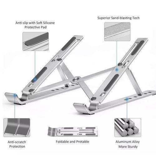 Adjustable Laptop Stand Metal Foldable Holder - Silver
