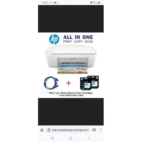 Hp Genuine Colour DeskJet 2320 All-in-One Printer Copy, Scan,Print +2 Starter Catridges Black And White Plus Afree USB Printer Cable - White