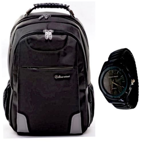Heavy Duty Designer Laptop Bag With Free Watch- Black