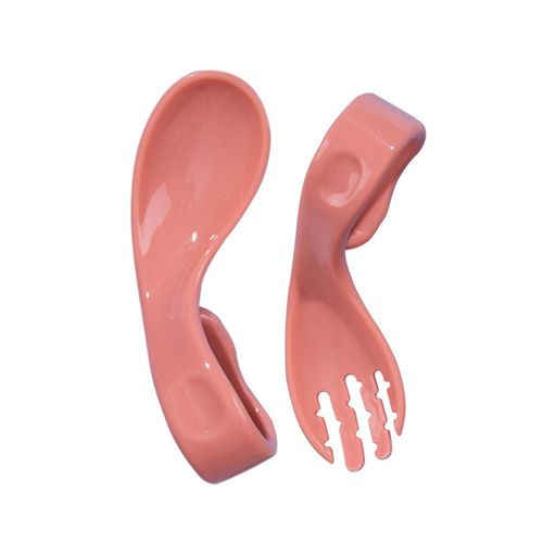 Children Curved Spoon Fork Set 2 Color Choose Blue Green Red Gift for Christmas Birthday New Year,Red NO5242