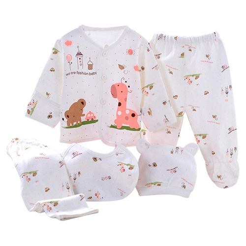 5 PCS/Set Infant Pants T-Shirt Outfit  Unisex Boy Girl Newborn Baby Cotton Cloth New,Fawn NO5111