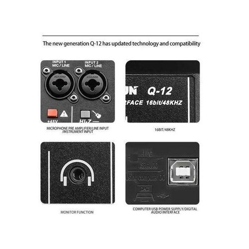 Q-12 Sound Card Audio Mixer Sound Board Console Desk System Interface 4 Channel 48V Power Stereo Computer Sound Card