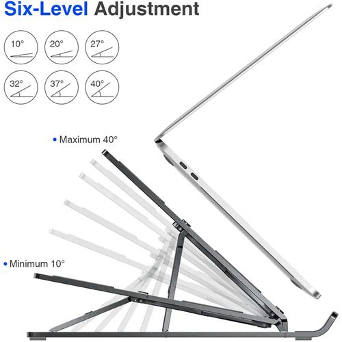 RichRipple Aluminum Portable Laptop Stand 6-hole Adjustable Height Foldable Laptop Stand-Silver