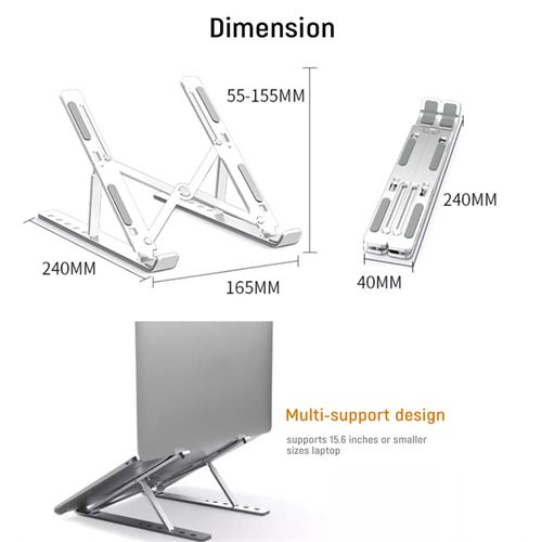 RichRipple Aluminum Portable Laptop Stand 6-hole Adjustable Height Foldable Laptop Stand-Silver