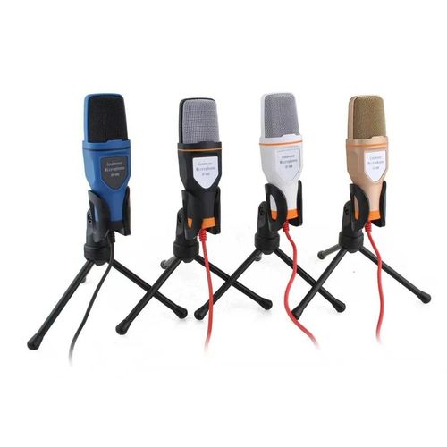 SF-666 microphone karaoke computer microphone 3.5mm with foldable tripod portable wired microphone Black White for PC
