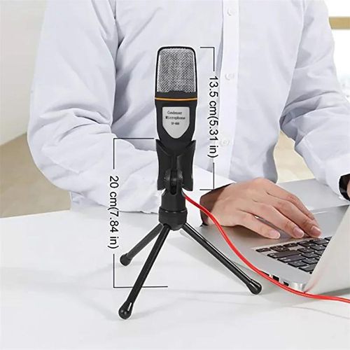 SF-666 microphone karaoke computer microphone 3.5mm with foldable tripod portable wired microphone Black White for PC