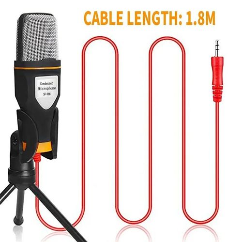 SF-666 microphone karaoke computer microphone 3.5mm with foldable tripod portable wired microphone Black White for PC